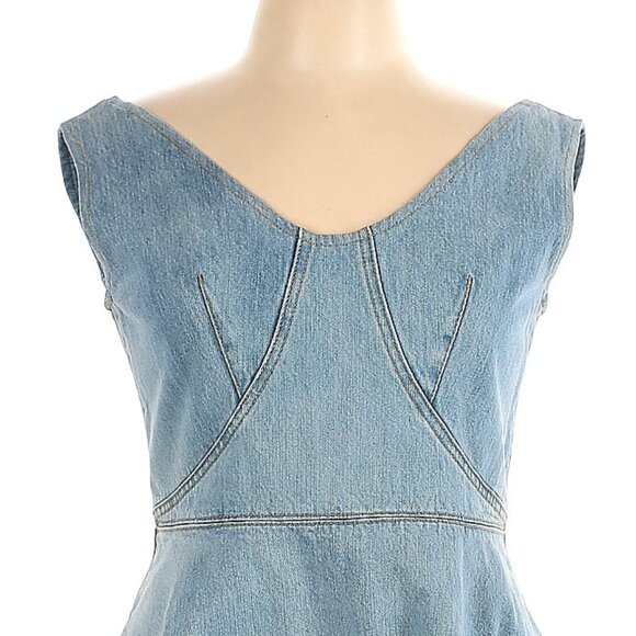 💙 Patou Aurelie Rare Blueberry Denim Dress – Sleeveless, Puff Ruffle, Tailored - Picture 5 of 14